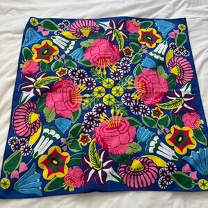 Lush Multicolor Floral Print Square Scarf Bold Retro Boho Accessory